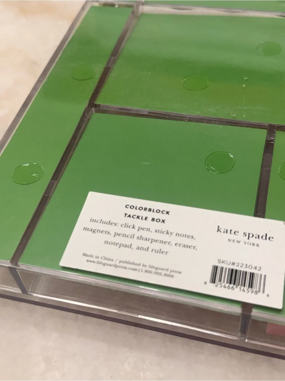 Kate Spade Color Block Tackle Box Case Stationery Set NotePad Ruler Pen Eraser